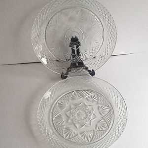 Vintage Clear Cut Glass Diamond Point Hostess Plate Set of 2